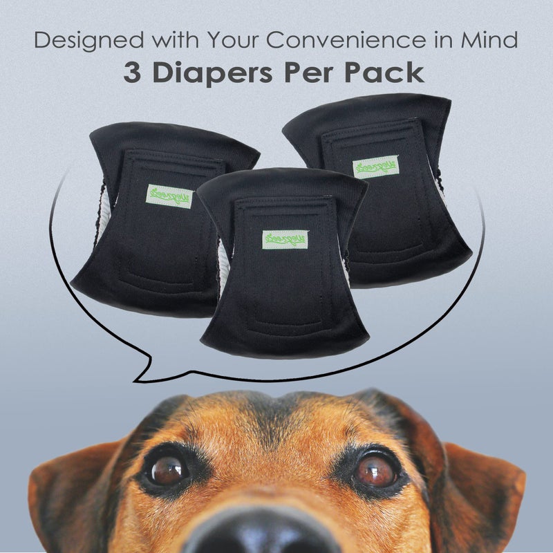wegreeco Washable Dog Diapers - Washable Male Dog Belly Wrap - Pack of 3 - (Black,Small) - Image 2